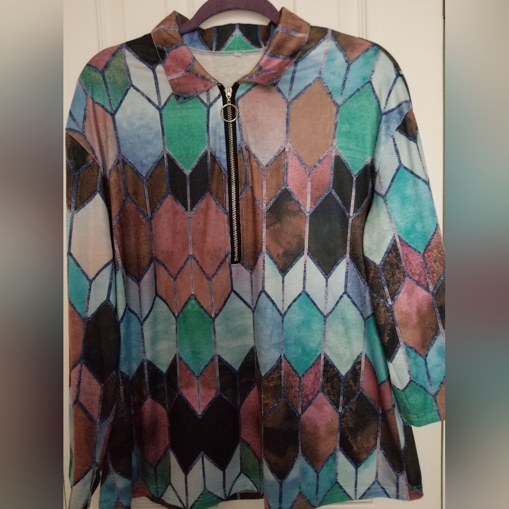 Two lovely colorful womens sweater tops size XL unbranded.